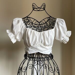 Layne White Cottage Core Wrap Tie Crop Top